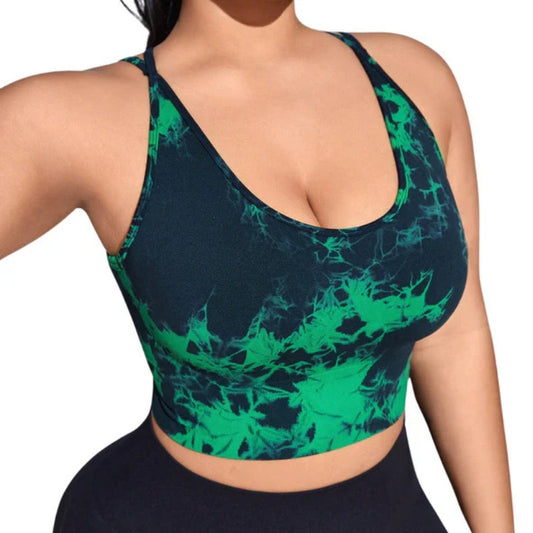 Plus Size Printed Tie Dye Sports Bra With Soft Stretch Support For Comfortable Fit