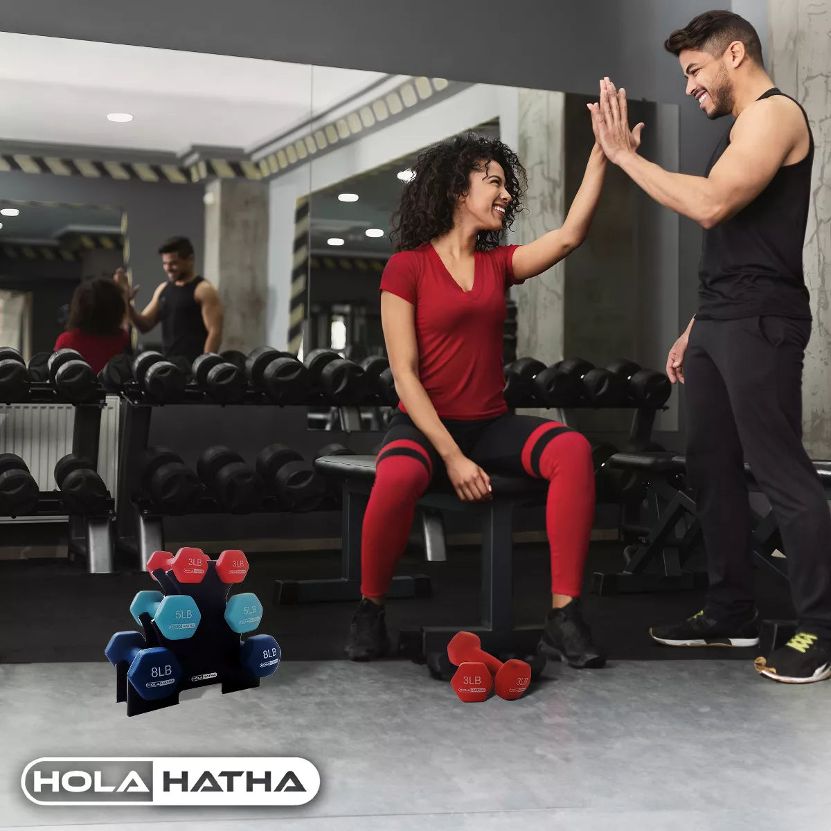 Holahatha 3, 5, and 8 Pound Dumbbell Hand Weight Set with Storage Rack, Multi