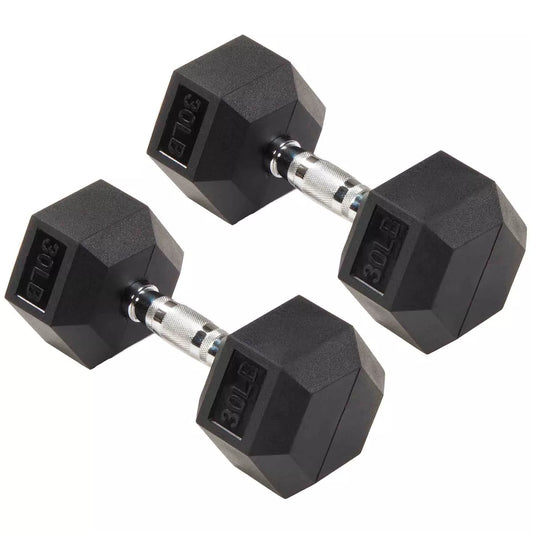 Signature Fitness Hex Dumbbells Non-Slip Free Weights Full Body Strength Training Home Gym Workout Equipment Set, 30 Pounds, Black